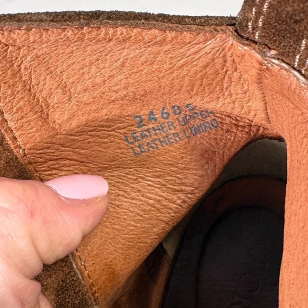 JCrew Brown Suede Ankle Boots 10 Western Boho Ranch Stacked Block‎ Heel Italy